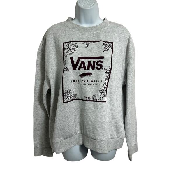 Women's Vans Off The Wall Gray Boxy Sweatshirt Sz XL Flowers Skateboard Graphics - Picture 2 of 11